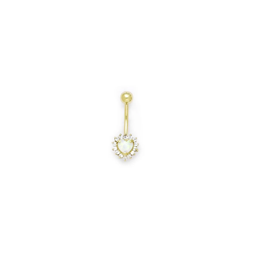 Solid 14kt Yellow Gold Zirconia Opal Heart Belly Ring 3 Solid 14kt Yellow Gold Zirconia Opal Heart Belly Ring - Image 3