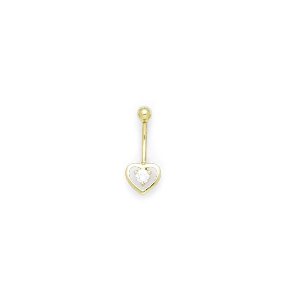 Solid 14kt Yellow Gold Zirconia Hollow Heart Belly Ring 1 Solid 14kt Yellow Gold Zirconia Hollow Heart Belly Ring
