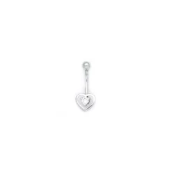 Solid 14kt White Gold Zirconia Hollow Heart Belly Ring