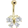 Solid 14kt Yellow Gold Cubic Zirconia Butterfly Belly Ring