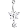 Solid 14kt White Gold CZ Flower Butterfly Belly Ring