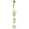 Solid 14kt Yellow Gold Zirconia Trio Star Belly Ring