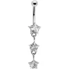 Solid 14kt White Gold Zirconia Trio Star Belly Ring