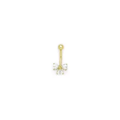 Solid 14kt Yellow Gold CZ Trio Of Hearts Belly Ring