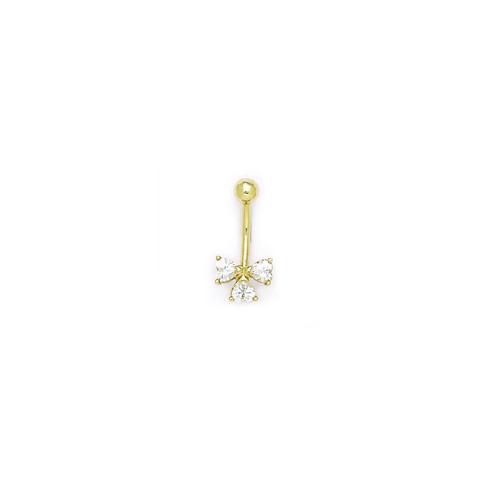 Solid 14kt Yellow Gold CZ Trio Of Hearts Belly Ring 1 Solid 14kt Yellow Gold CZ Trio Of Hearts Belly Ring