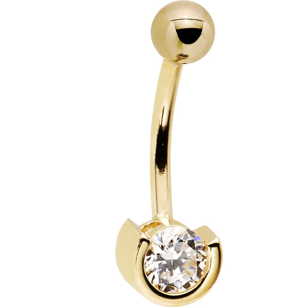 Solid 14kt Yellow Gold Zirconia Solitaire Belly Ring 2 Solid 14kt Yellow Gold Zirconia Solitaire Belly Ring - Image 2