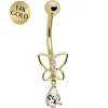 Solid 14kt Yellow Gold Butterfly Teardrop Belly Ring