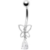 Solid 14kt White Gold Butterfly Teardrop Belly Ring