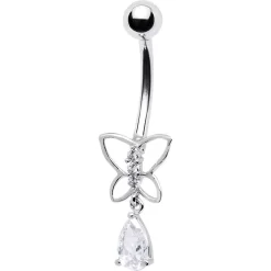 Solid 14kt White Gold Butterfly Teardrop Belly Ring