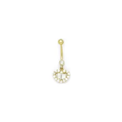 Solid 14kt Yellow Gold Zirconia Noble Heart Belly Ring