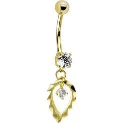 Solid 14kt Yellow Gold Exclusive Dangle Belly Ring