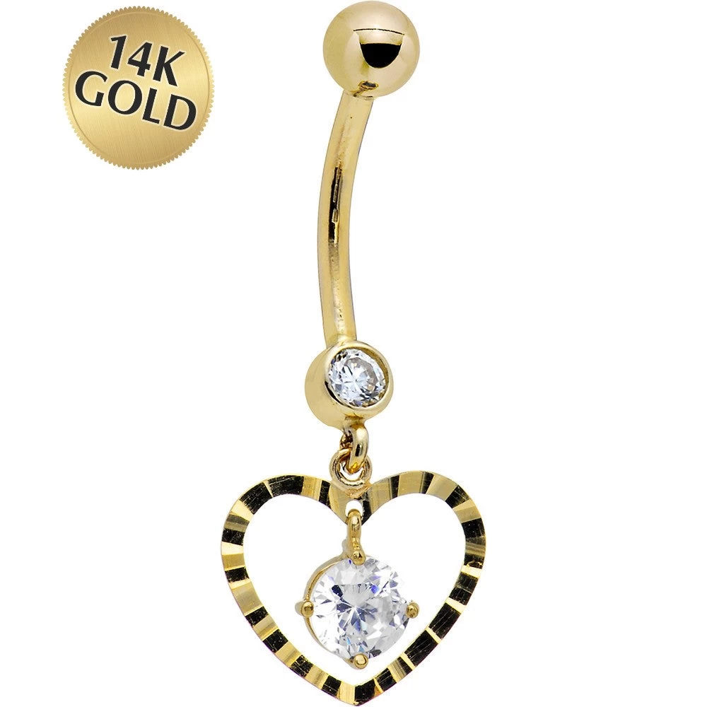 Solid 14kt Yellow Gold Modish Heart Belly Ring 1 Solid 14kt Yellow Gold Modish Heart Belly Ring