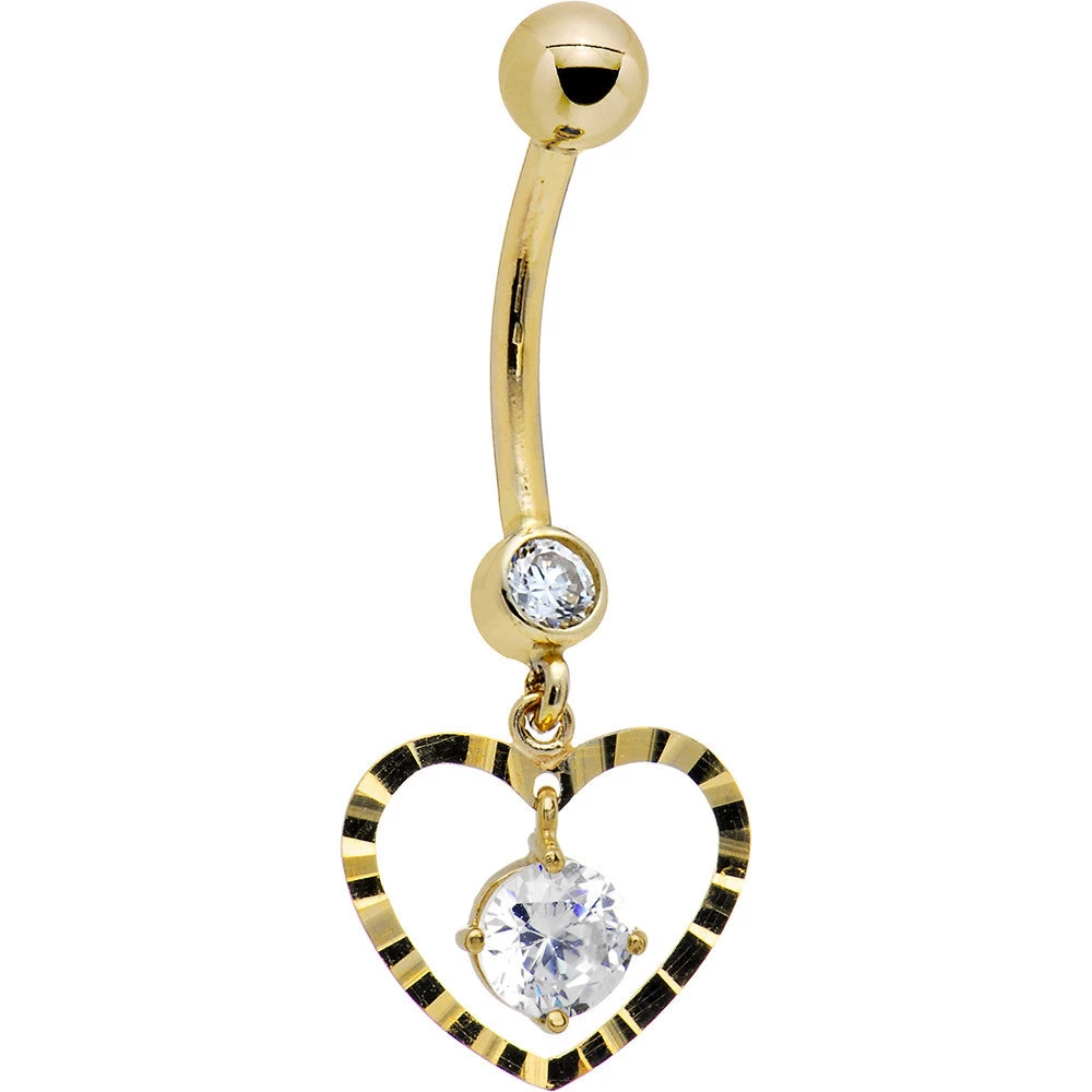 Solid 14kt Yellow Gold Modish Heart Belly Ring 2 Solid 14kt Yellow Gold Modish Heart Belly Ring - Image 2