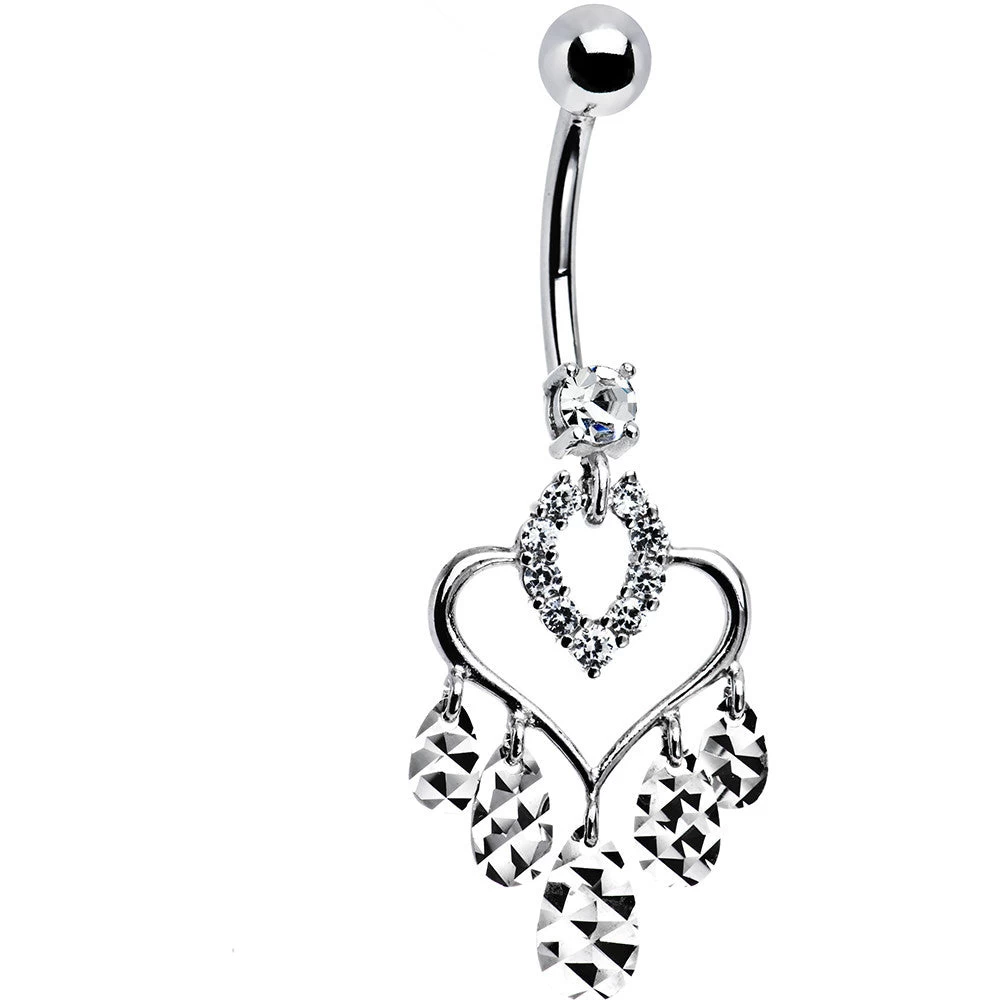 Solid 14kt White Gold Majestic Heart Chandelier Belly Ring 1 Solid 14kt White Gold Majestic Heart Chandelier Belly Ring