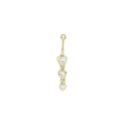 Solid 14kt Yellow Gold Zirconia Heart Drop Belly Ring