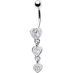 Solid 14kt White Gold Zirconia Heart Drop Belly Ring