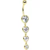 Solid 14kt Yellow Gold Zirconia Quadruplet Heart Belly Ring