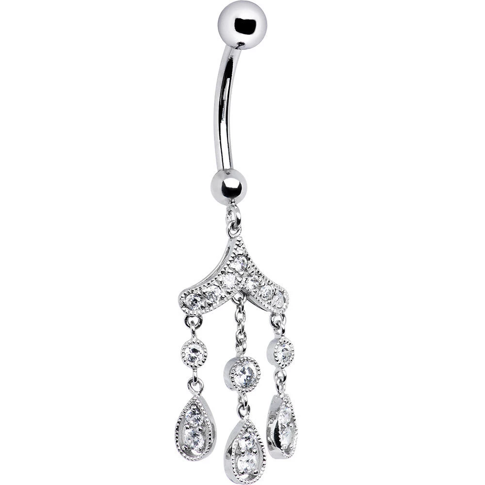 Solid 14KT White Gold CZ Gem Chandelier Dangle Belly Ring 2 Solid 14KT White Gold CZ Gem Chandelier Dangle Belly Ring - Image 2