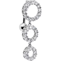 Solid 14kt White Gold Top Mount CZ Circle Belly Ring