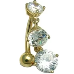 Solid 14kt Yellow Gold Top Mount CZ Belly Ring