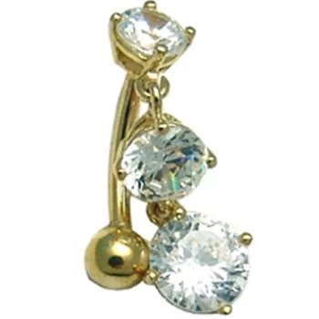 Solid 14kt Yellow Gold Top Mount CZ Belly Ring 1 Solid 14kt Yellow Gold Top Mount CZ Belly Ring
