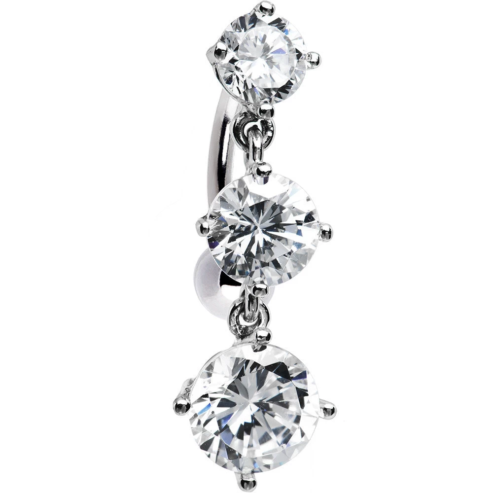 Solid 14kt White Gold Top Mount CZ Belly Ring 1 Solid 14kt White Gold Top Mount CZ Belly Ring