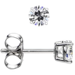Sterling Silver .23 Ct Basket-Set Cubic Zirconia Stud Earrings
