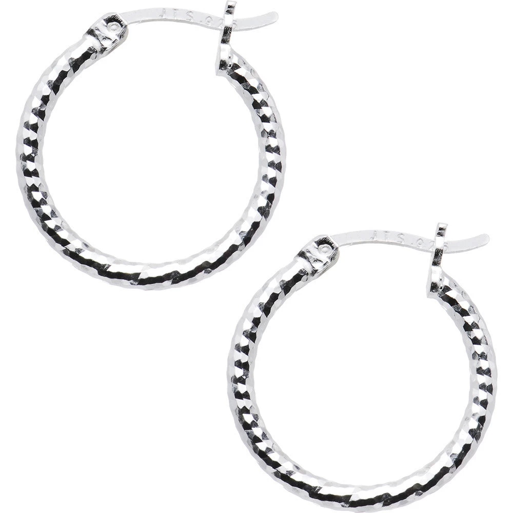 925 Sterling Silver Diamond Cut 18mm Hoop Earrings 1 925 Sterling Silver Diamond Cut 18mm Hoop Earrings