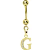 Solid 14kt Yellow Gold CZ Initial G Belly Ring