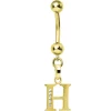 Solid 14kt Yellow Gold CZ Initial H Belly Ring