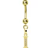 Solid 14kt Yellow Gold CZ Initial I Belly Ring