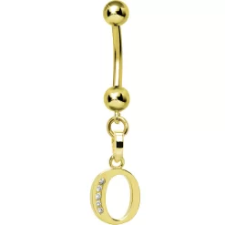 Solid 14kt Yellow Gold CZ Initial O Belly Ring