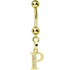 Solid 14kt Yellow Gold CZ Initial P Belly Ring