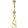 Solid 14kt Yellow Gold CZ Initial S Belly Ring