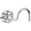 Solid 14KT White Gold Clear CZ Flower Nose Screw Ring