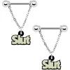 Glow In The Dark Slut Chain Dangle Nipple Ring Set