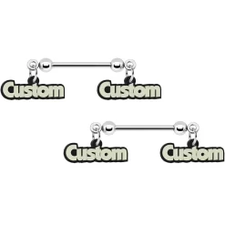 Custom Glow In The Dark Double Personalized Name Dangle Nipple Ring Set