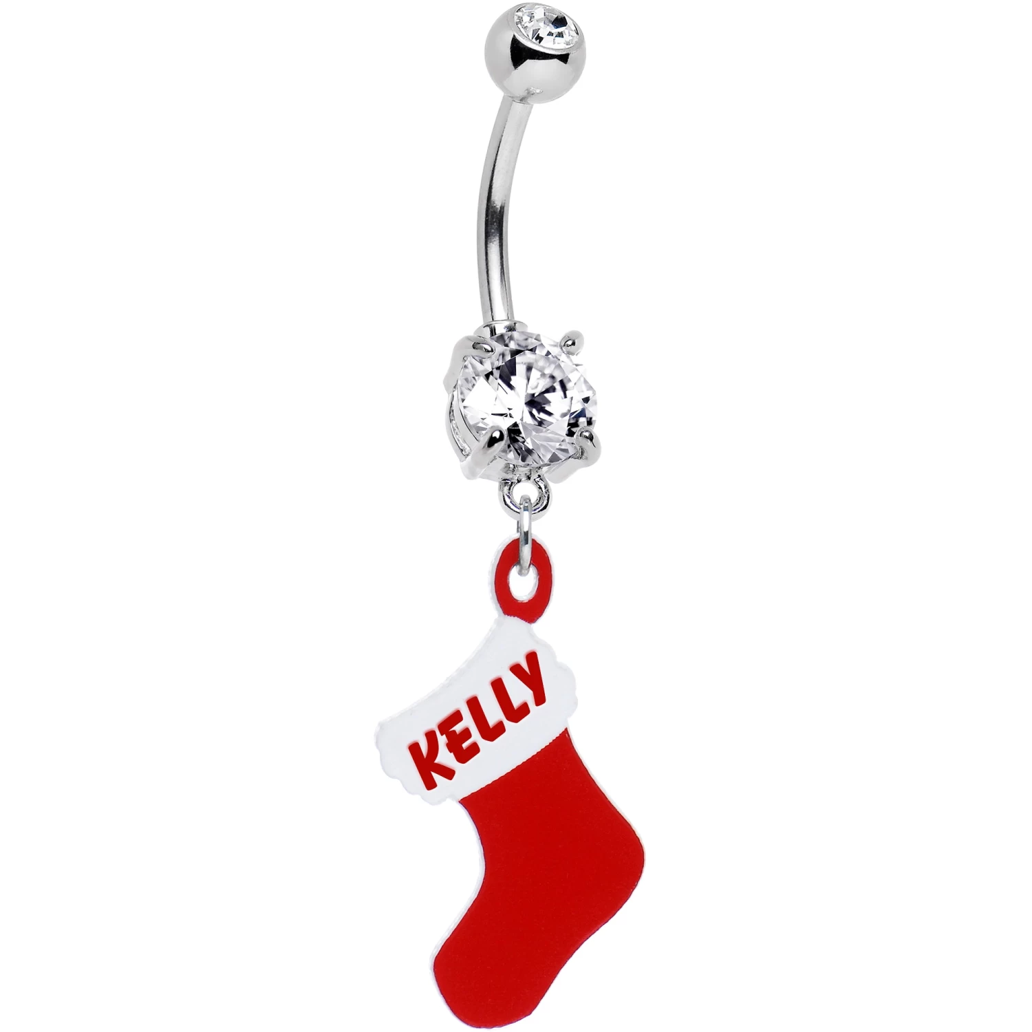 Clear Gem Custom Christmas Stocking Personalized Dangle Belly Ring 2 Clear Gem Custom Christmas Stocking Personalized Dangle Belly Ring - Image 2
