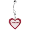Custom Red White Valentines Day Heart Personalized Dangle Belly Ring