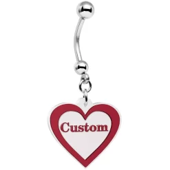 Custom Red White Valentines Day Heart Personalized Dangle Belly Ring