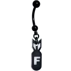 Black Glow In The Dark F Bomb Dangle Belly Ring