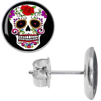 Momo White Sugar Skull Stud Earrings 2 Momo White Sugar Skull Stud Earrings - Image 2