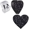 Ebony Black Glitter Heart Stud Earrings