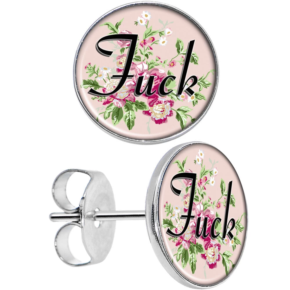 Stainless Steel Post Flowery Language F*ck Stud Earrings 1 Stainless Steel Post Flowery Language F*ck Stud Earrings