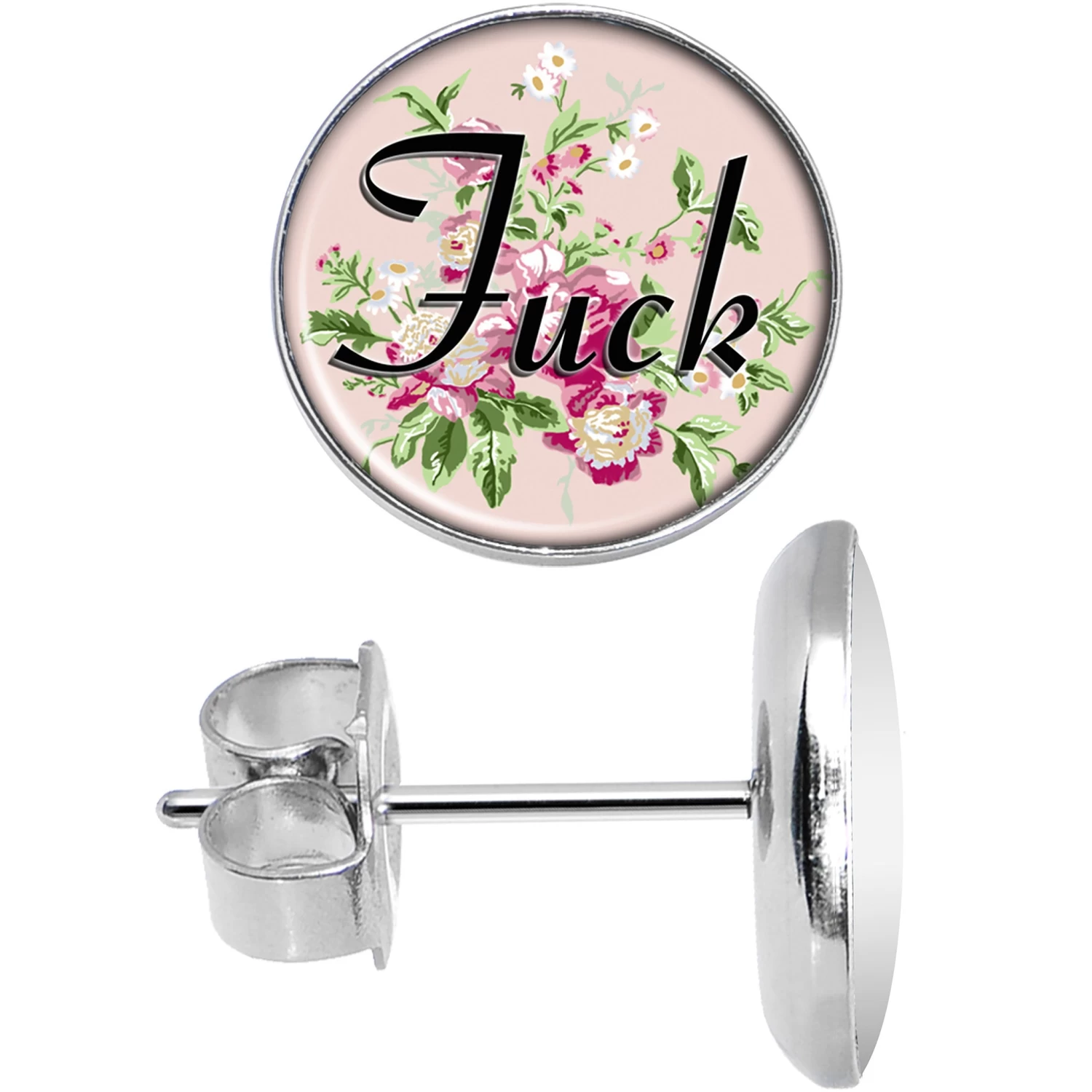Stainless Steel Post Flowery Language F*ck Stud Earrings 2 Stainless Steel Post Flowery Language F*ck Stud Earrings - Image 2