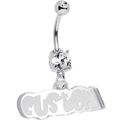 Custom Clear Gem Acrylic Lucite Name Dangle Belly Ring -Body Jewelry Store CU HC 609 CL
