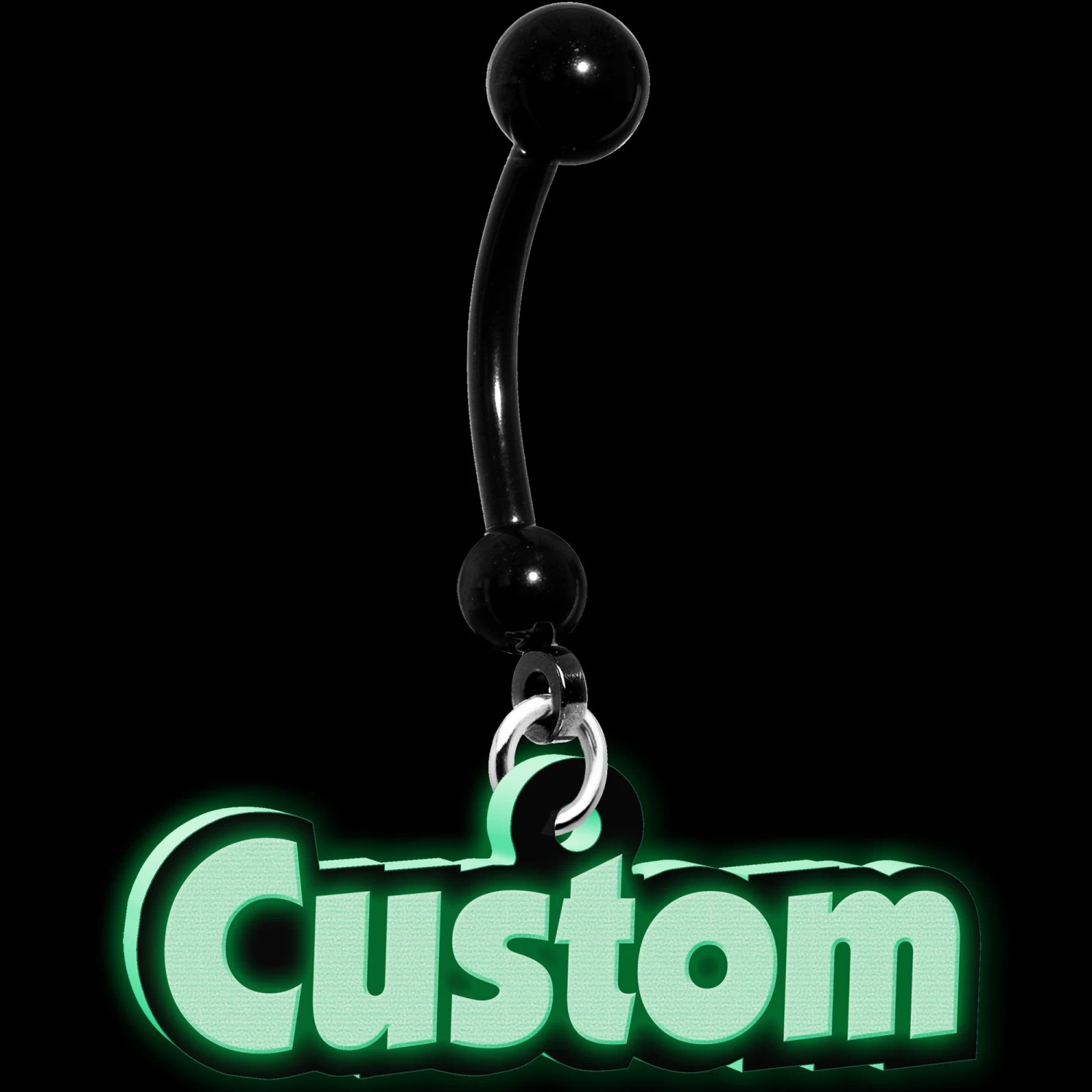 Custom Black Glow In The Dark Personalized Name Dangle Belly Ring 2 Custom Black Glow In The Dark Personalized Name Dangle Belly Ring - Image 2