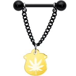 14 Gauge 1/2 Pot O Gold Pot Leaf St Patricks Dangle Nipple Ring Set