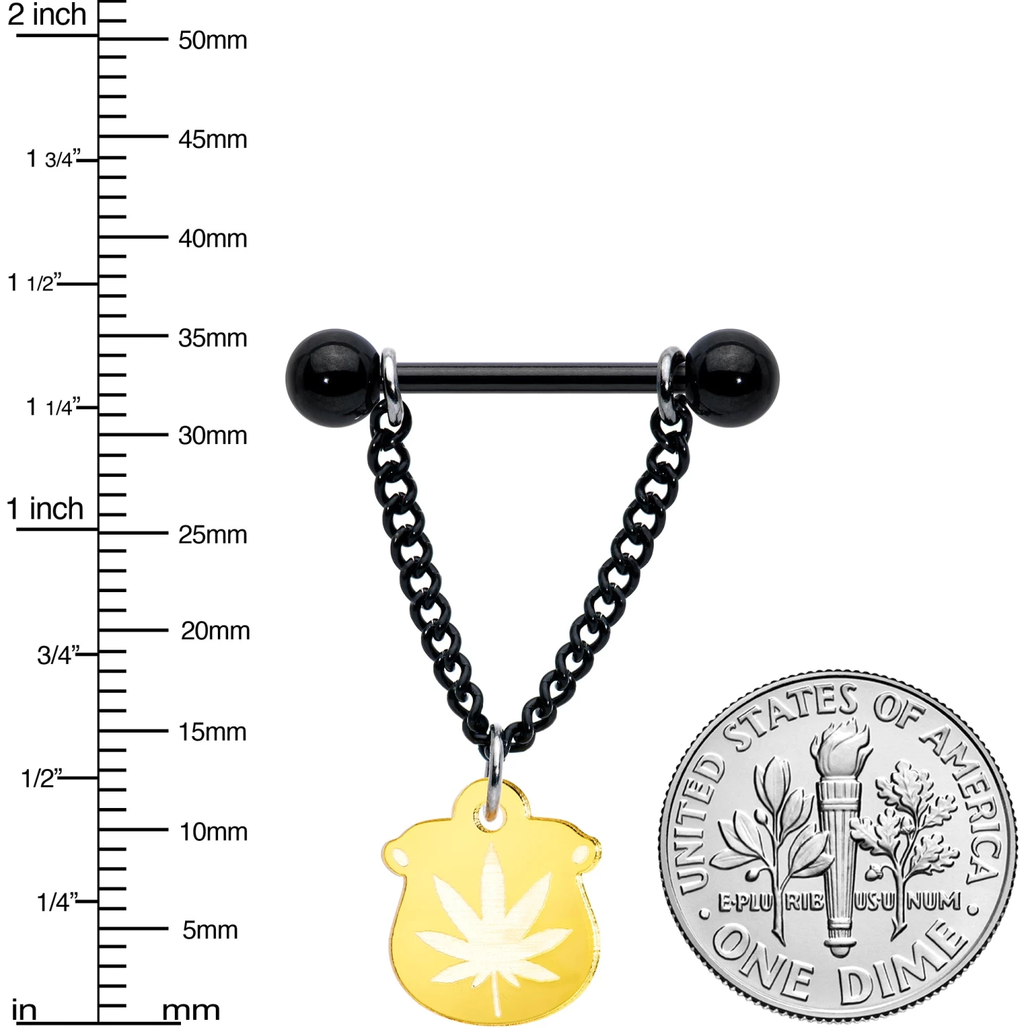 14 Gauge 1/2 Pot O Gold Pot Leaf St Patricks Dangle Nipple Ring Set 2 14 Gauge 1/2 Pot O Gold Pot Leaf St Patricks Dangle Nipple Ring Set - Image 2