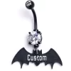 Custom Clear Gem Black Bat Personalized Dangle Belly Ring